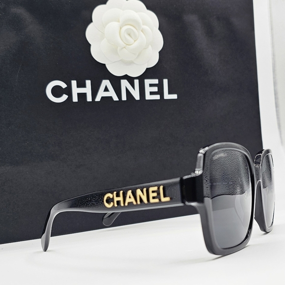 CHANEL BLACK SUNGLASSES CH5408A 622/S4 OVERSIZED GOLD LETTERS - Picture 16 of 16